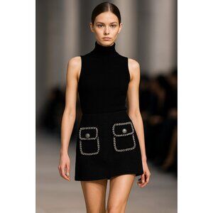 Darling Black Tweed Mini Skirt US 4 EU 36 Bouclé Pockets Button Zip Lined